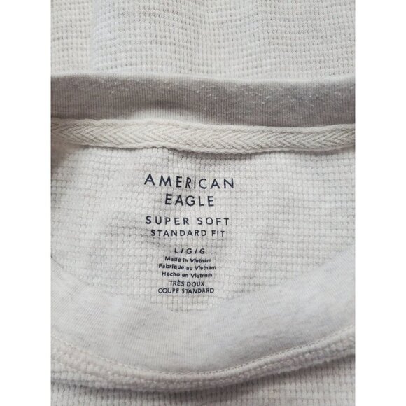 American Eagle Long Sleeve Waffle Crew Neck Thermal Light Gray Logo Men’s Large - Picture 6 of 9
